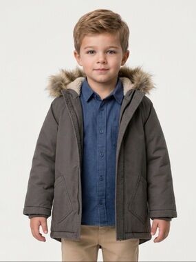 Old Navy Kids Charcoal Hooded Puffer with Faux Fur Size 5T